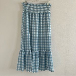 Topshop blue and white gingham midi skier size 8